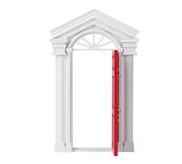 Cryfokt Mini Porte de Maison de Poupée en Bouleau, Accessoire de Bricolage pour Décoration de Scène de Maison de Poupée Miniature 1:12 (Rouge)
