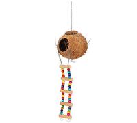 Cryfokt Nid de Lit Pivotant pour Perroquet en Coque de Noix de Coco, avec échelle pour Oiseaux, Fourniture Naturelle Happy House pour Petits Animaux de Compagnie