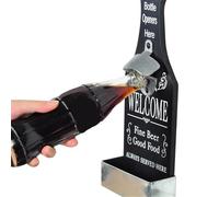 Cryfokt Ouvre-bouteille Mural Vintage avec Plateau de Récupération en Bois et Acier, Ouverture à une Main pour Man Cave Bar Cuisine Ouvre-bouteille de Bière Rustique (1)