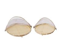 Cryfokt Panier de Tente de Service Alimentaire, 2 Pièces, avec Couverture en Résistante aux Insectes, pour Pique-niques et événements en Plein Air, en Bambou Durable (Ronde)