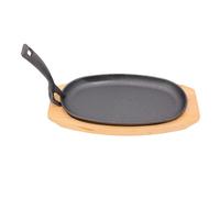 Cryfokt Poêle en Fonte, Forte Rétention de Chaleur, Finition Nitrurée Antirouille, Plaque Ovale Grésillante avec Poignée de Levage de Base en Bois pour Cuisinière, Four, Grill, Cuisine Extérieure
