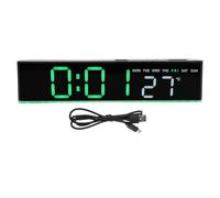 Cryfokt Réveil LED, Grand écran avec 3 Niveaux de luminosité Réglables, Affichage de L'Heure, de la Température, de la Date et du Jour, Port de Chargement USB, Batterie de (Feu Vert Coquille Noire)