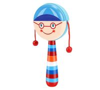 Cryfokt Tambour en Bois avec Hochet, Visage de Dessin Animé pour Bébé