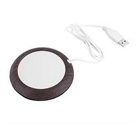 Cryfokt Tapis Chauffe-Tasse USB Compact pour Bureau, Tapis Chauffant à café et thé Portable, de Tasse en Métal et Bois (Grain de Noyer foncé)