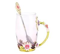Cryfokt Tasse en Verre Faite à la Main pour Boissons Chaudes, Utilisation au Restaurant, au Bureau à Domicile, Belles Fleurs, Coffret Cadeau, 21,2-21,6 Oz (Façon chrysanthème marron 320ML)