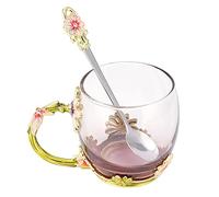 Cryfokt Tasse en Verre Faite à la Main pour Boissons Chaudes, Utilisation au Restaurant, au Bureau à Domicile, Belles Fleurs, Coffret Cadeau, 21,2-21,6 Oz (Façon chrysanthème marron 320ML)