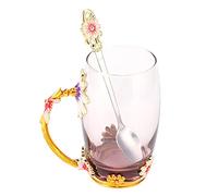 Cryfokt Tasse en Verre Faite à la Main pour Boissons Chaudes, Utilisation au Restaurant, au Bureau à Domicile, Belles Fleurs, Coffret Cadeau, 21,2-21,6 Oz (Façon chrysanthème marron 320ML)