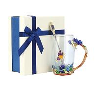 Cryfokt Tasse en Verre Faite à la Main pour Boissons Chaudes, Utilisation au Restaurant, au Bureau à Domicile, Belles Fleurs, Coffret Cadeau, 21,2-21,6 Oz (Façon chrysanthème marron 320ML)