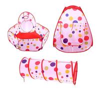 Cryfokt Tente de Maison de Jeu pour bébé, avec Tunnel et Piscine à Balles, Flexible, pour Enfants, Activités Intérieures et Extérieures, Configuration Respirante à Pois, 3 Pièces