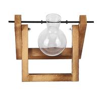 Cryfokt Terrarium Végétal avec Support en Bois Vintage, Vase en Verre pour Arrangement Floral et Décoration de Bureau à Domicile pour Les Amoureux de la Nature, Pin (Support rétro + Bouteille Simple)