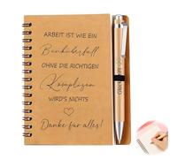 Cryluxial Set cadeau collègues 2 pièces - carnet ligné et Papier Kraft Stylo à Bille - Coffret pour collègue pour cadeau d'adieu et remerciement au bureau - carnet Bois Bloc-Notes à Spirale