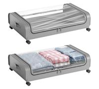 Crynvor 2 Pièces Boite Rangement Sous Lit, Housse de Rangement avec Roulettes, Sac de Rangement Sous Lit, Tiroir de Rangement En Métal pour Ranger Jouets, Vêtements, Chaussures Et Plus(Gris)