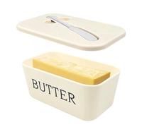 Crynvor Beurrier en Plastique, Boîte à Beurre avec Couvercle et Couteau, Conteneur pour Placer du Beurre du Fromage Fruit Salade, pour Réfrigérateur, Lave-vaisselle, (Blanc)