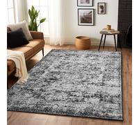 CRYPTOLITE Area Rugs for Living Room, 5x7 Washable Vintage Faux Wool Throw Bedroom Rug, 0.3″ Low Pile & Non-Slip Indoor Floor Carpet for Ding Room, Home Office, Kids Room, Bedside (Dark Grey)