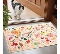 CRYPTOLITE Tapis d'entrée, 61 x 7,6 cm, Lavable en Machine, Tapis de Porte à Poils Courts et Doux, Tapis Vintage antidérapant pour entrée, Chambre à Coucher, Salle de Bain (Beige)