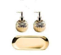 Crysdaralovebi Lot de 3 accessoires de salle de bain en acier inoxydable avec plateau en céramique désinfectant pour les mains, shampooing, gel douche, distributeur de savon de toilette