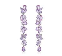 Crysdue Boucles d'oreilles pendantes pour mariée, demoiselle d'honneur, grappe de strass argent/14 carats plaqué or rose pour concours de beauté, bal de fin d'année, fête, 3.3in*0.5in, Zinc, Cristal