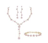 Crysdue Parure de bijoux de mariage en strass pour femme, mariée, demoiselle d'honneur, boucles d'oreilles en cristal étincelant, collier plastron et bracelet pour fête, bal de fin d'année, Métal