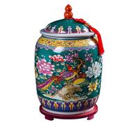 CRYSEU Grand Seau à Riz en céramique, récipient à Riz cylindrique en céramique avec Couvercle, récipient à Riz en céramique avec Pompon, Pot à Riz en céramique(Green,42x25.5cm/16.5x10in)