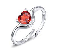CRYSLOVE Bague Reglable Femme en Argent Sterling 925 Ajustable avec Pierre de Naissance étreignant Anneau Bijoux Bague de fiançailles Coeur Cadeaux d'anniversaire pour Maman Fille