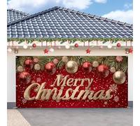 CRYSLOVE Bannière de Porte de Garage Noël, Décoration Extérieure et Intérieure, Grande Scène d'Hiver avec Bonhomme de Neige et Père Noël, 180 x 400 cm (Joyeux Noël Fond)