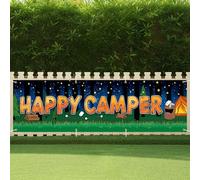 CRYSLOVE Bannière Extérieure 300x90cm pour Saint-Valentin, Saint-Patrick & Printemps - Décoration de Jardin en Tissu pour Fêtes (Happy Camper)