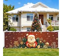 CRYSLOVE Bannière Extérieure 300x90cm pour Saint-Valentin, Saint-Patrick & Printemps - Décoration de Jardin en Tissu pour Fêtes (Père Noël cartoon)