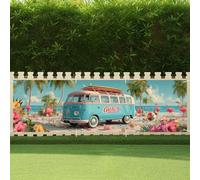 CRYSLOVE Bannière Extérieure 300x90cm pour Saint-Valentin, Saint-Patrick & Printemps - Décoration de Jardin en Tissu pour Fêtes (camping-car bleu)