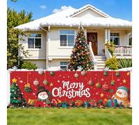CRYSLOVE Bannière Extérieure 300x90cm pour Saint-Valentin, Saint-Patrick & Printemps - Décoration de Jardin en Tissu pour Fêtes (Merry Christmas-Rouge)