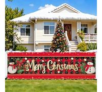 CRYSLOVE Bannière Extérieure 300x90cm pour Saint-Valentin, Saint-Patrick & Printemps - Décoration de Jardin en Tissu pour Fêtes (Merry Christmas)