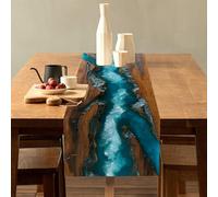 CRYSLOVE Chemin de Table Printemps - Nappe rectangulaire Lavable en Machine pour Décoration de Table de Cuisine et Salle à Manger (Rivière Naturelle & Bois Brut, 100×40)