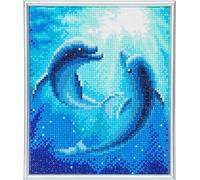 CRYSTAL ART Broderie Diamant Kit Complet - Dauphin - Diamond Painting Enfant et Adulte - Tableau Numéro - Activité Manuelle et Loisirs Créatifs - Creation Avec Cadre Métal 21x25cm - Art Mural