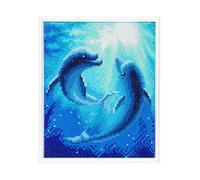 Crystal Art Kit Broderie Diamant Avec Cadre Blanc 21x25cm - Dauphins