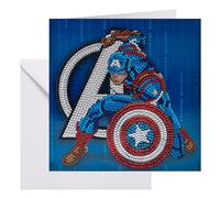 CRYSTAL ART - Kit Carte à Diamanter - Décoration aux Couleurs Assorties - Loisirs Créatifs et Activités Manuelles - Thème Captain America - 18x18 cm - Dès 8 ans