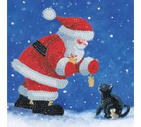 Crystal Art Kit Carte Broderie Diamant 18x18cm Père Noël Et Chaton