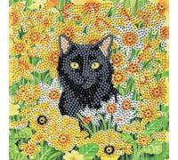 CRYSTAL ART Kit Diamond Painting Dès 8 Ans - Activité DIY Adulte, Enfant - Carte à Diamanter 18 x 18 cm - Chat dans le pré - Avec Cristaux, Stylet et Accessoires - Cadeau Créatif