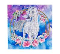 CRYSTAL ART Kit Diamond Painting Dès 8 Ans - Activité DIY Adulte, Enfant - Carte à Diamanter 18 x 18 cm - Licorne en fleurs - Avec Cristaux, Stylet et Accessoires - Cadeau Créatif