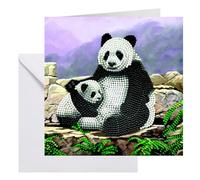 CRYSTAL ART Kit Diamond Painting Dès 8 Ans - Activité DIY Adulte, Enfant - Carte à Diamanter 18 x 18 cm - Pandas - avec Cristaux, Stylet et Accessoires - Cadeau Créatif