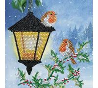 CRYSTAL ART Kit Diamond Painting Dès 8 Ans - Activité DIY Adulte, Enfant - Carte à Diamanter 18 x 18 cm - Rouge-gorges en hiver - Avec Cristaux, Stylet et Accessoires - Cadeau Créatif