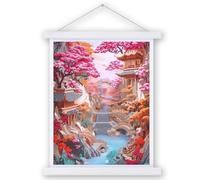 CRYSTAL ART - Kit Poster Broderie Diamant - Activité Manuelle de Création et Ludique - Tableau Decoration Murale - Thème : Le Jardin Japonais - Dès 8 ans - 35 x 45 cm
