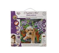 CRYSTAL ART - Kit Tableau Broderie Diamant sur Chassis Toilé - Activité Manuelle de Peinture - Loisirs Créatifs - Adulte et Enfant - Thème : Chien et Fleurs - Format : 30 x 30 cm