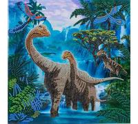 CRYSTAL ART - Kit Tableau Broderie Diamant sur Chassis Toilé - Activité Manuelle de Peinture - Loisirs Créatifs - Adulte et Enfant - Thème : Les Dinosaures - Format : 30 x 30 cm