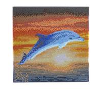 CRYSTAL ART - Kit Tableau Broderie Diamant sur Chassis Toilé - Activité Manuelle de Peinture - Loisirs Créatifs - Adulte et Enfant - Thème : Le Dauphin - Format : 30 x 30 cm