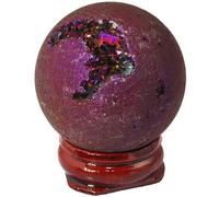 Crystal Ball Agate Geode Titanium Coated Quartz Sphere Figurines Decorative Orbs with Wood Stand Home Holiday Collection Gift,D