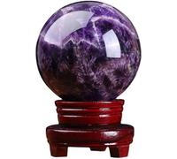 Crystal Ball Amethyst Power Stone Feng Shui Purification Luck Prayer Comes with Base Object Birthday,80mm Gemstone Stone