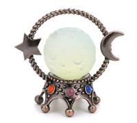 Crystal Ball Crystal Stones Gemstone Divination Sphere Planet with Bronze Star Moon Stand for Spiritual Wicca Feng Shui Home Decoration,Egg White-B