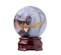 Crystal Ball Decorative Balls Polished Agate Striped Divination Sphere Stone with Wooden Base