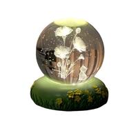 Crystal Ball Engraved with 3D Cat and Lily of The Valley Figurine with LED Colorful Base, Glass Sphere Collectible Ornament,A-60mm Gemstone Stone