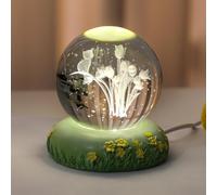Crystal Ball Engraved with 3D Cat and Lily of The Valley Figurine with LED Colorful Base, Glass Sphere Collectible Ornament,B-80mm Gemstone Stone