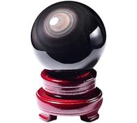 Crystal Ball Obsidian Ornament Lucky Transfer Office Desktop with Bracket Feng Shui Divination Home Decor Ornaments,obsidian-11cm Gemstone Stone